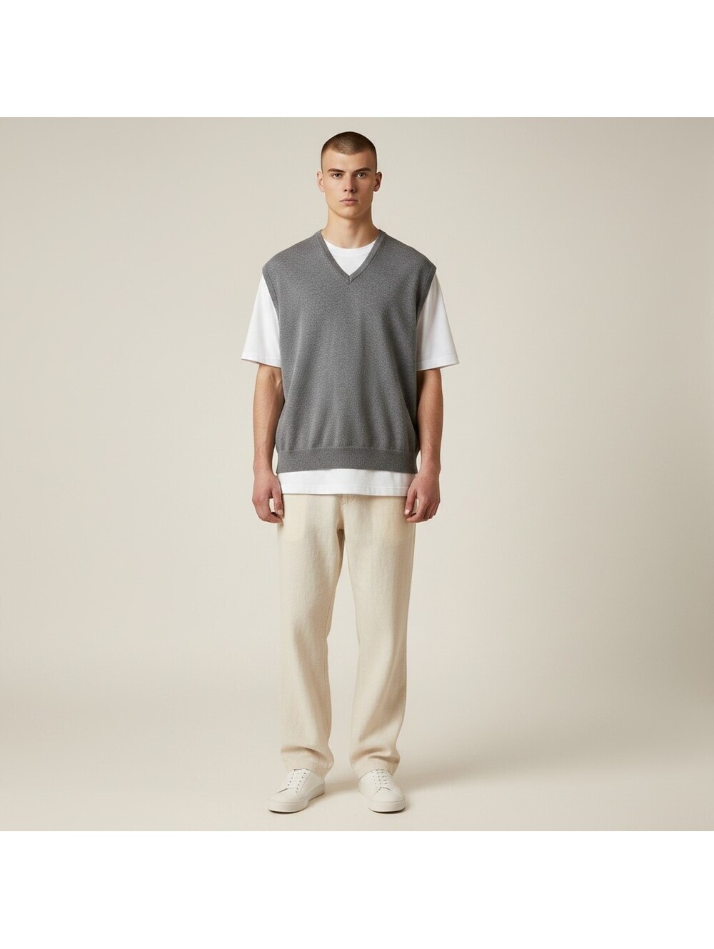 Jos. A. Bank Vest Men M Medium Gray Knit V-Neck Wool Sleeveless Soft Stretch